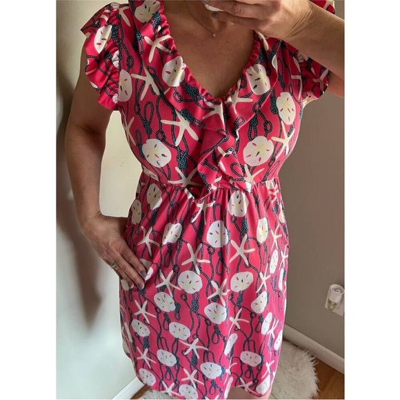 Tracy Negoshian pink starfish and sand dollar dress size medium - Picture 2 of 9